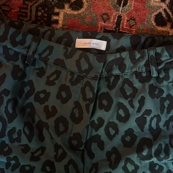 ANINE BING Cindy High Rise Emerald Leopard Ankle Trousers sz S - Picture 3 of 3